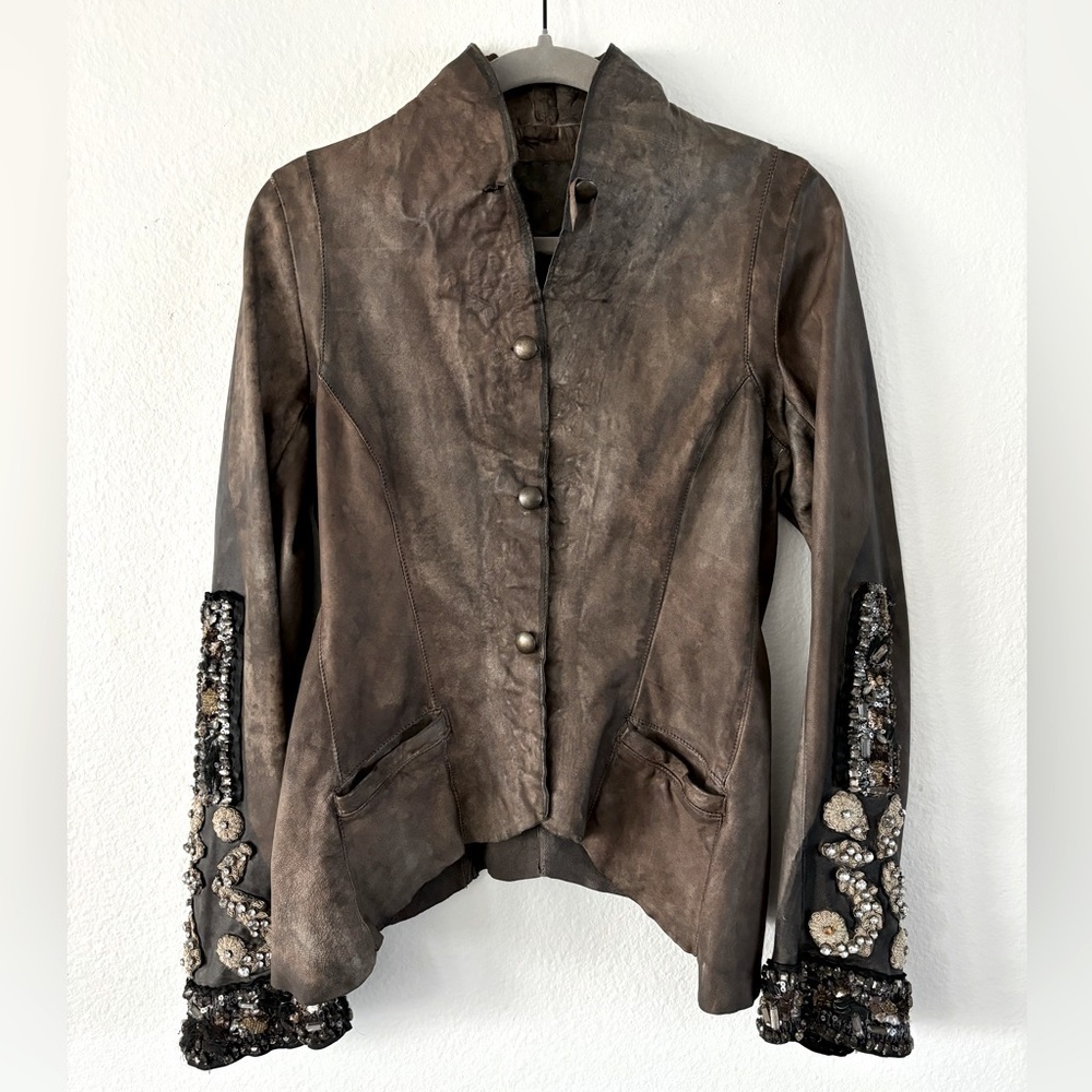 Da Rold Le Cuir Perdu Leather Jacket Embellished Details Handmade In Italy - Picture 4 of 16
